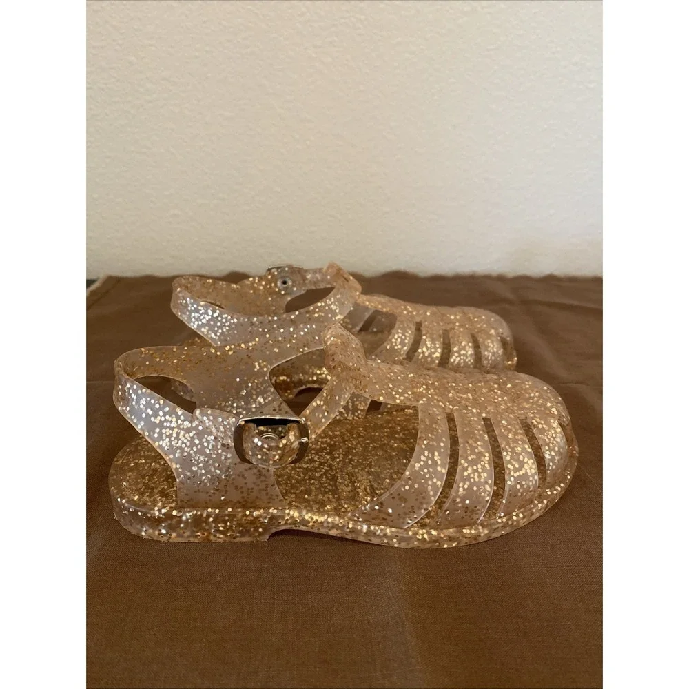 10 Toddler Jelly Sandals Gold Glitter Snap‎ Closure Worn Once 7